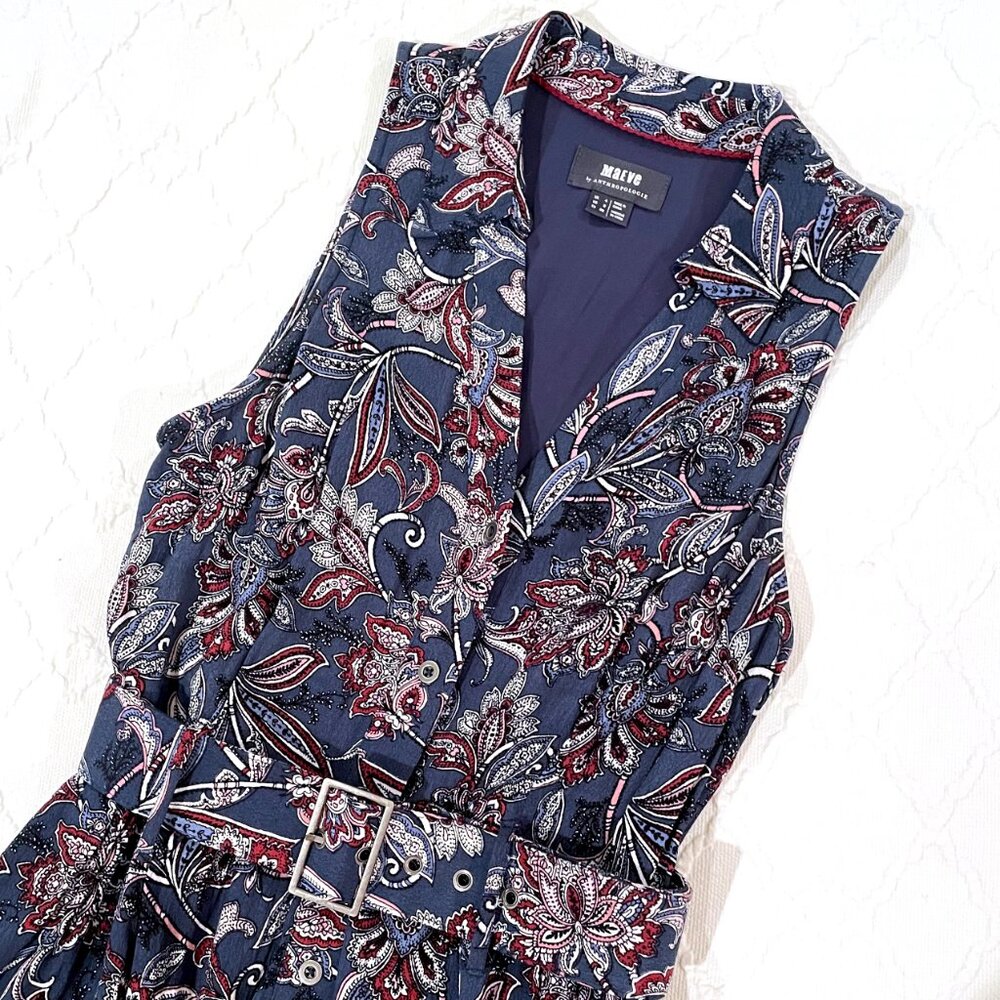 Anthropologie Maeve Calia Sleeveless Belted Shirtdress Blue White Size 0 - Picture 6 of 11